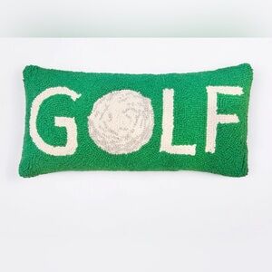Green Hooked "GOLF" Decorative Rectangular Accent Pillow